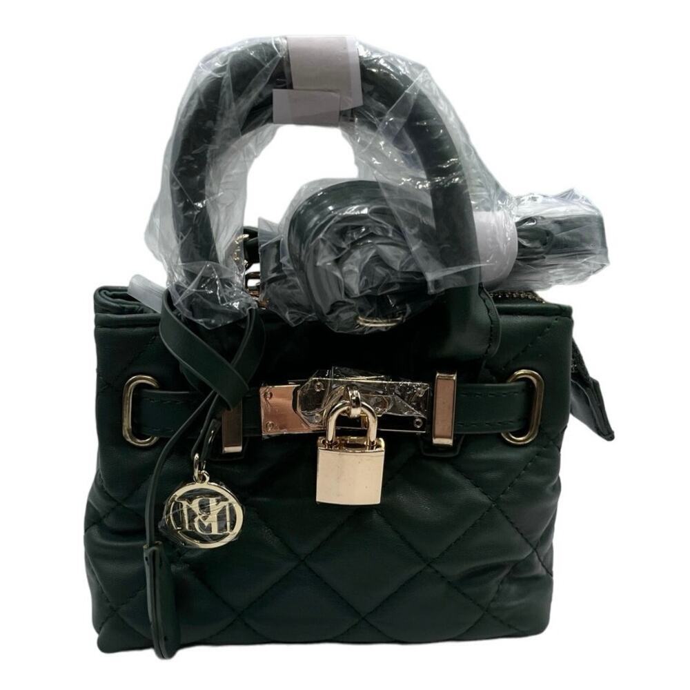 Badgley Mischka BM-4163 Small Mini Quilted Tote Bag in Green Chive New